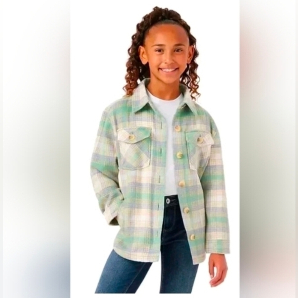 Member's Mark Girls Shacket Green Plaid